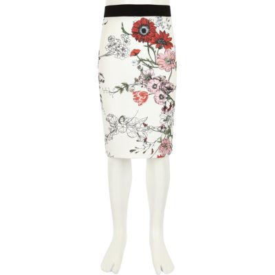 Girls white floral print tube skirt